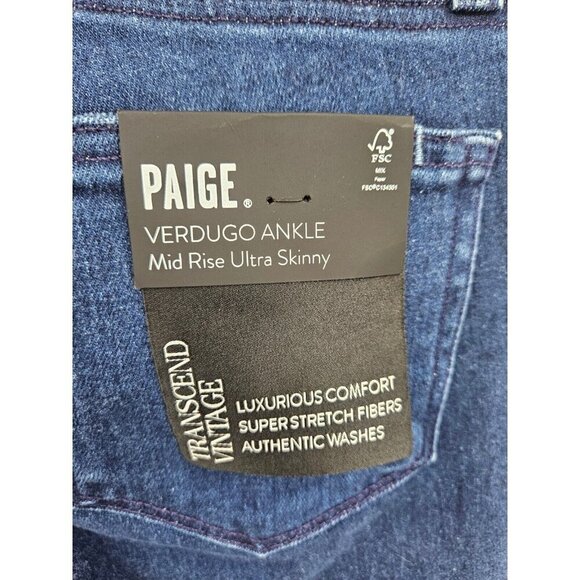 New Paige Verdugo Ankle Jeans Womens 24 Promise Dark Blue Mid Rise Ultra Skinny - Picture 4 of 8